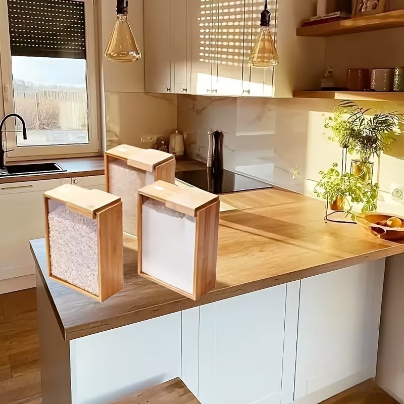 Stackable Pantry Bin - 3 szt. Bambusowe pojemniki do przechowywania