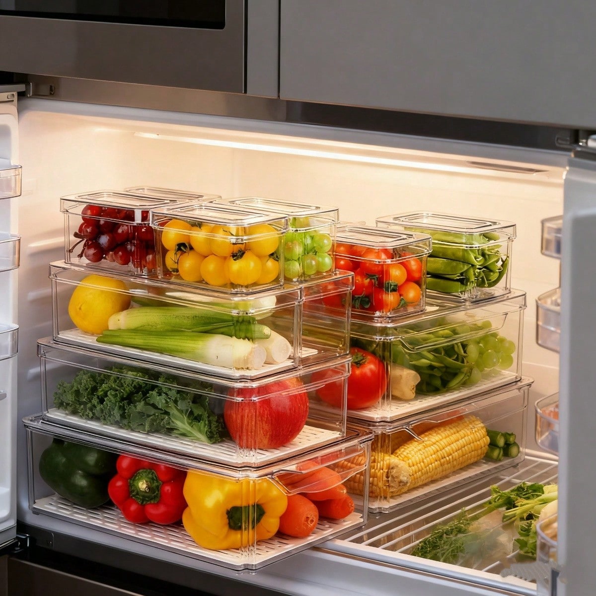 Stackable Pantry Bin - 7-częściowy zestaw organizerów do lodówki, nowoczesne