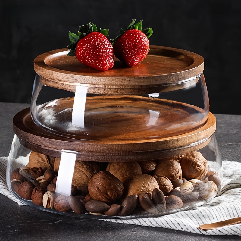 Glass Meal Prep Container - Szklane pojemniki z drewnianymi pokrywkami –