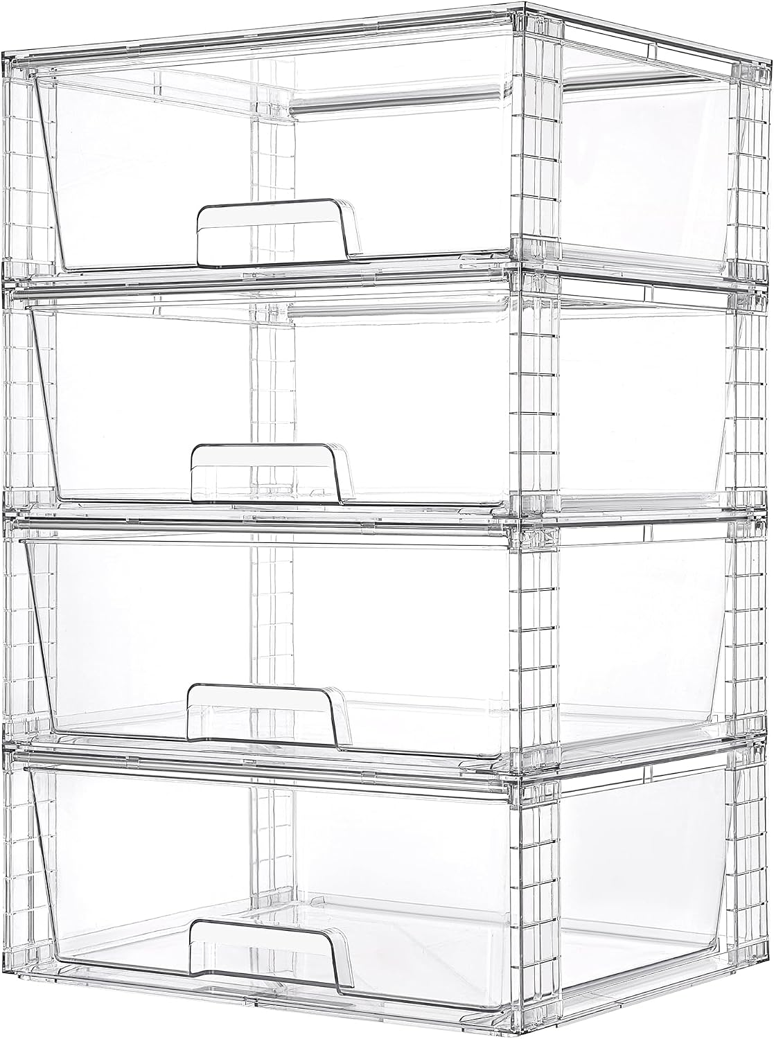 Stackable Pantry Bin - 4-pak dużych przezroczystych szuflad do przechowywania,
