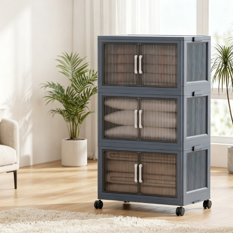 Stackable Pantry Bin - 3-poziomowy składany plastikowy regał z kółkami,